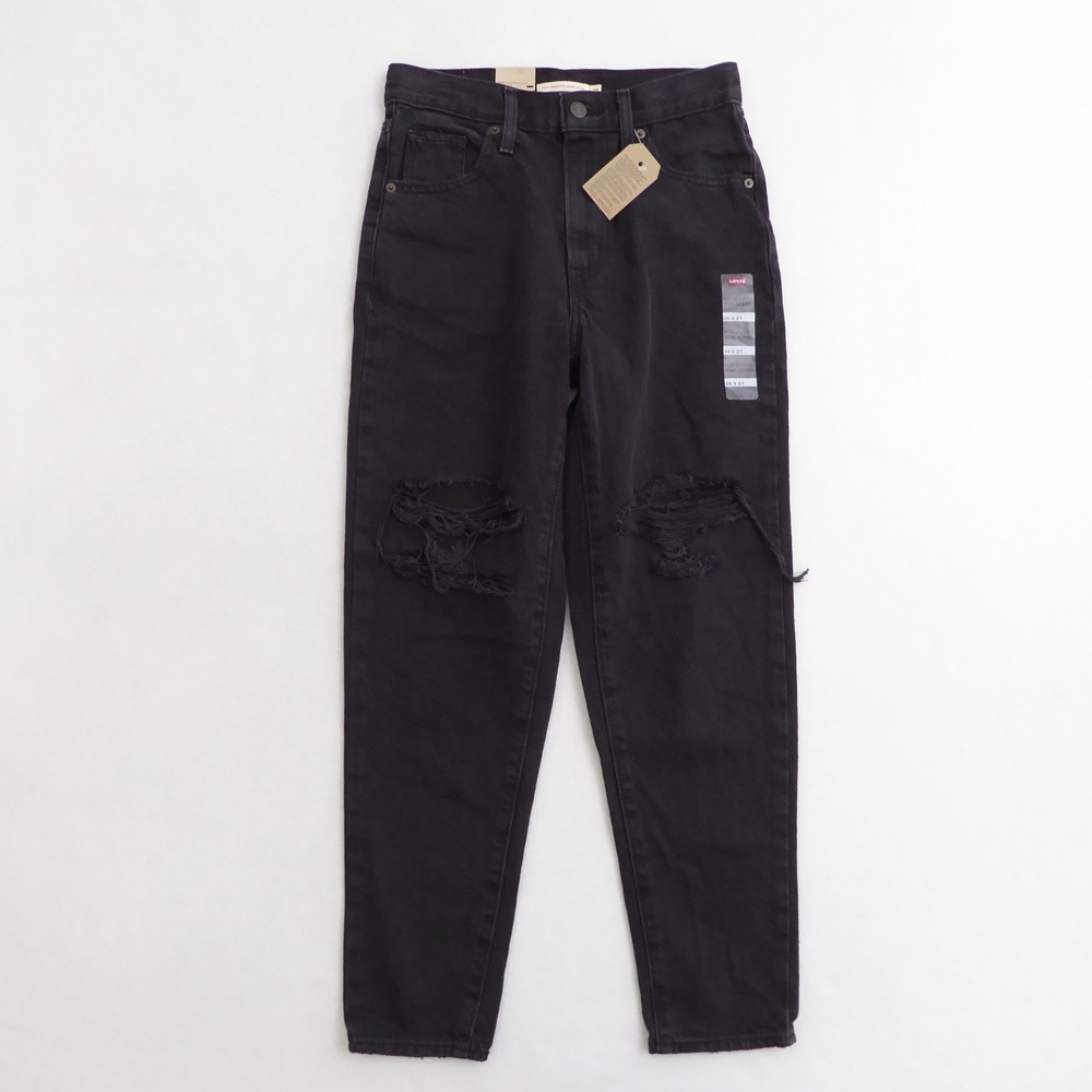 LEVIS High Waisted Mom Jeans Black Distressed Ripped Denim Size 26 x 27